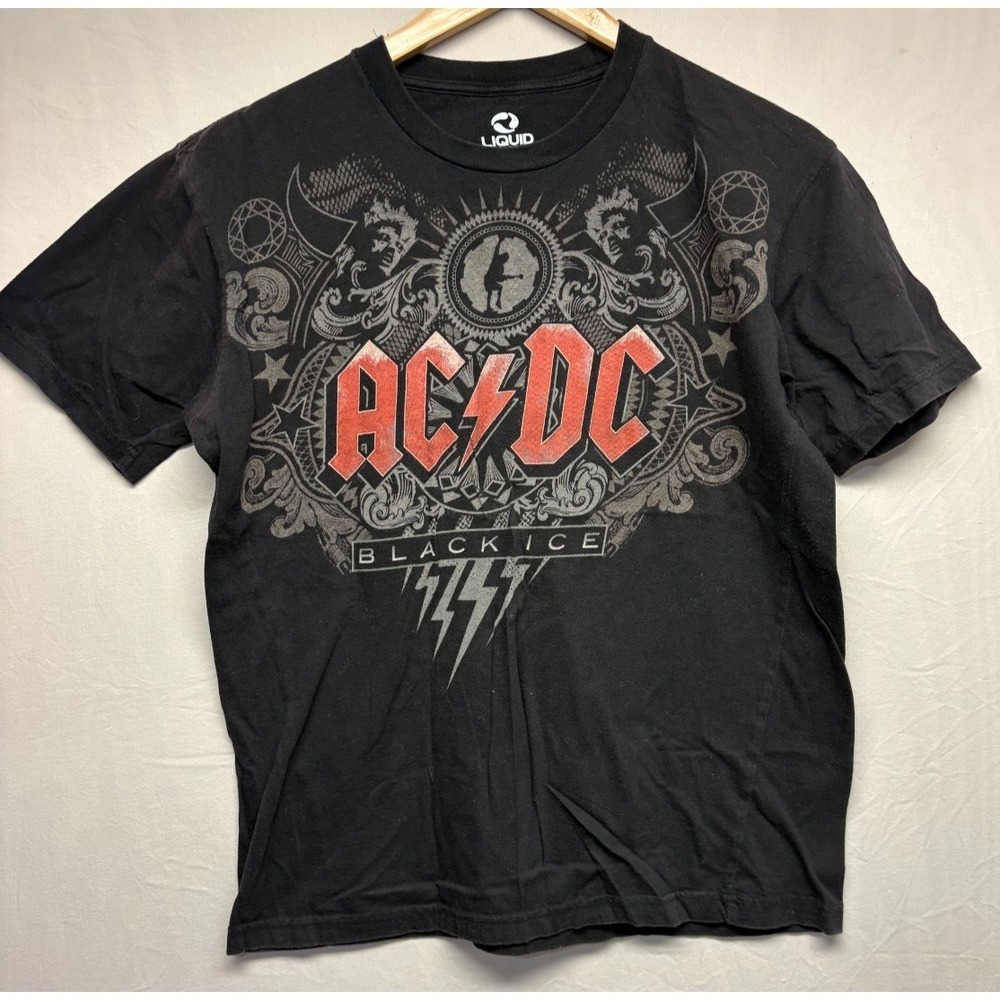AC/DC Liquid Blue T-Shirt Mens Black Cotton Black Ice Graphic Concert Tee Medium